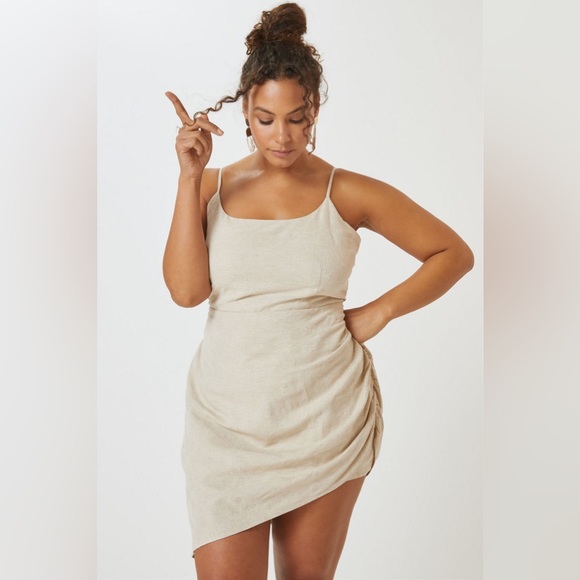 Anthropologie Flat White Ruched Mini Linen Dress - Size Small - Picture 1 of 13